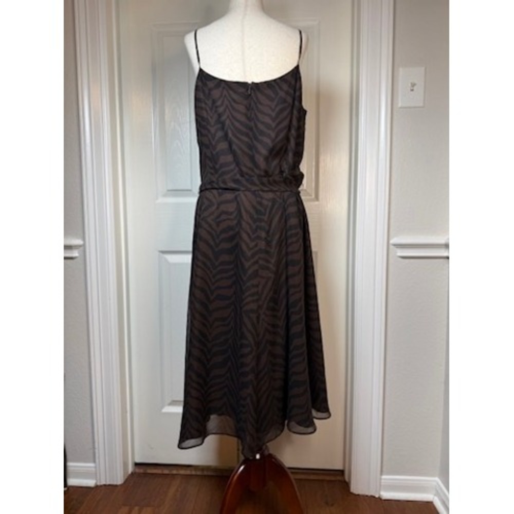 Vintage Talbots Silk Zebra Print Midi Dress Brown Black Wrap Tie Waist Size 14 - Picture 5 of 8